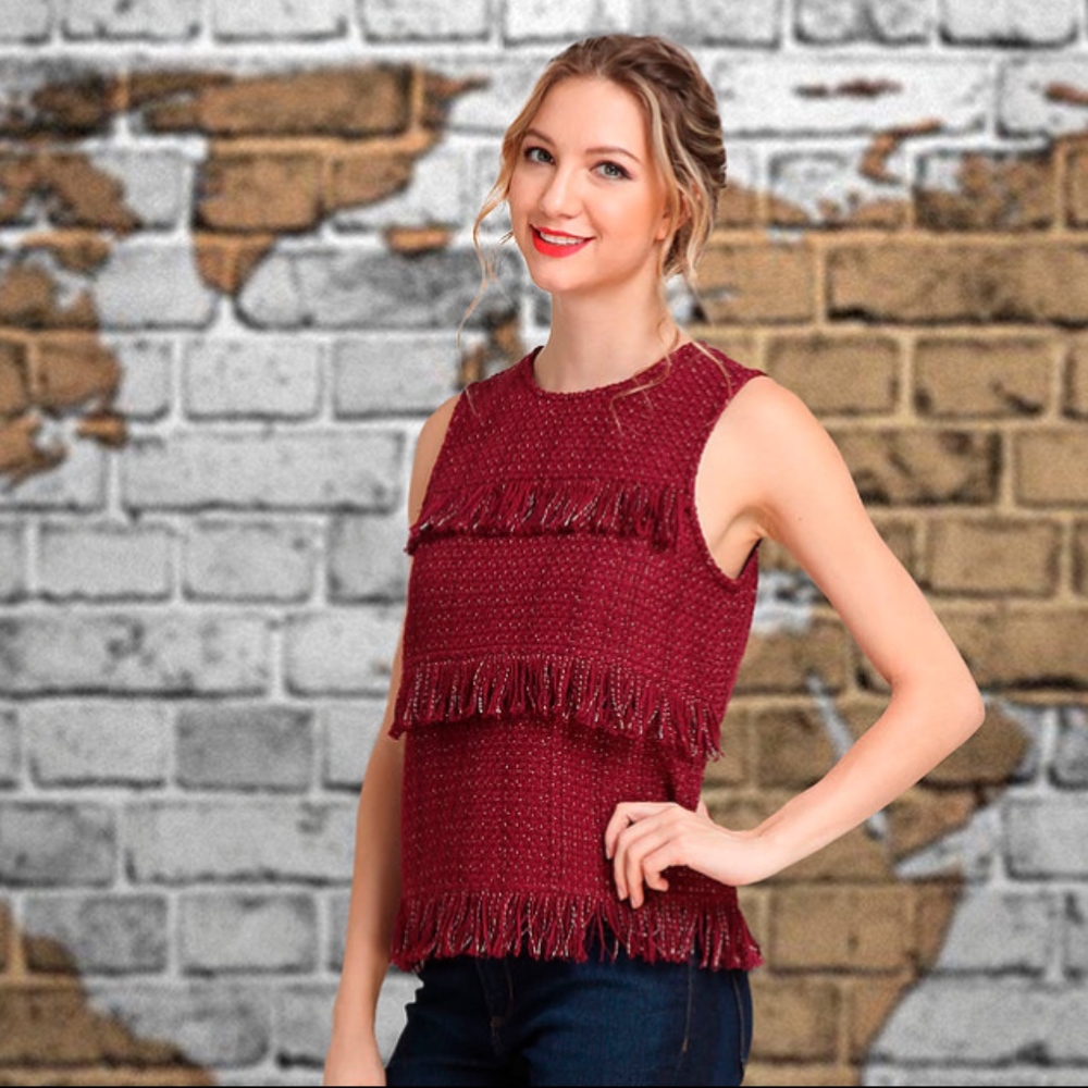 Women Wine Tweed Blouse